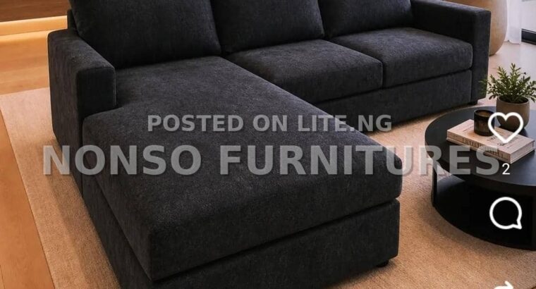 Black L shaped Fabric Sofa