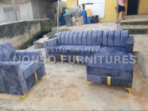 Grey L-Shaped Fabric Sofa