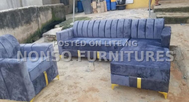 Grey L-Shaped Fabric Sofa
